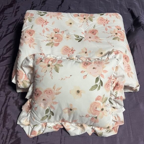 Child's 2 Piece Floral Blanket & Pillow Set Throw Bedding 32.5" x 42" LIKE NEW - Picture 1 of 15
